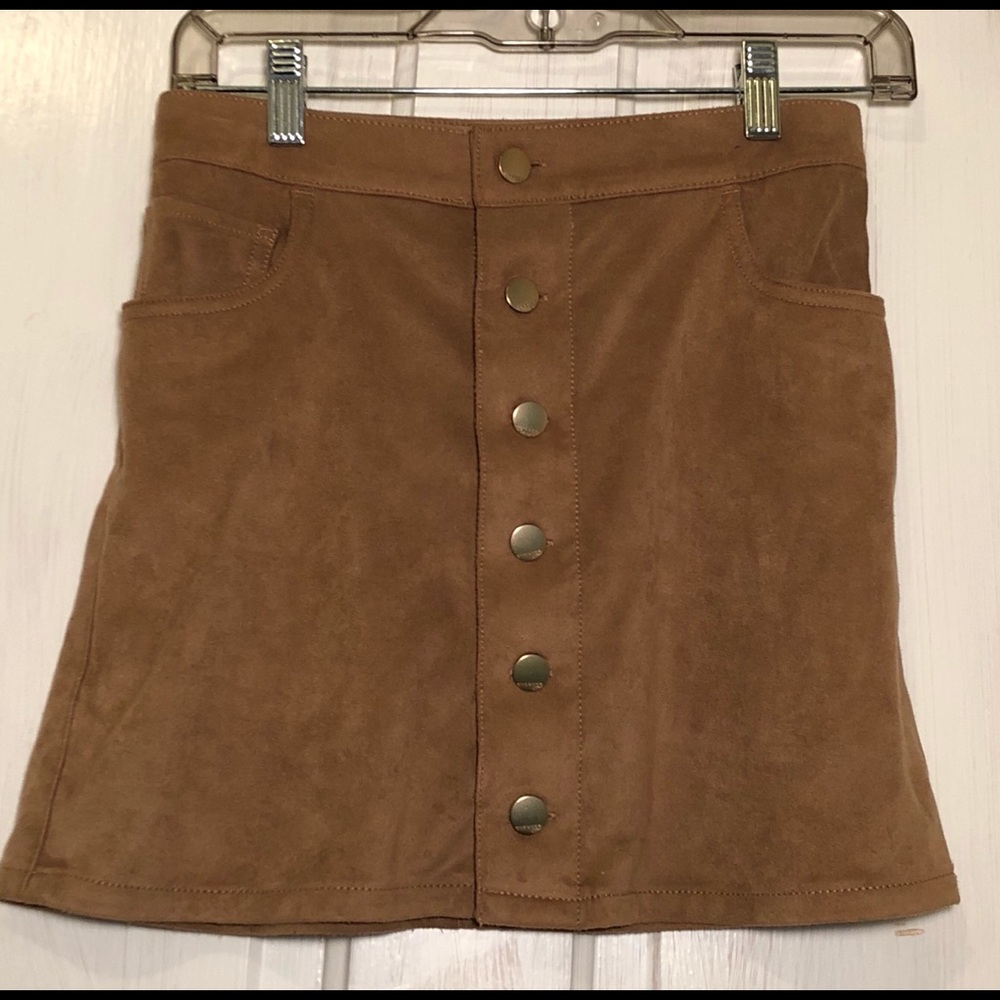 Suede button down skirt